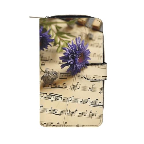 GHBNK Damen Leder Geldbörse Lange Geldbörse für Männer Xmas Schneemann Wristlet Wallets mit 12 Kartenhalter Große Kapazität Münzfach, Notenblatt-1, 19.7x11x3.5cm von GHBNK