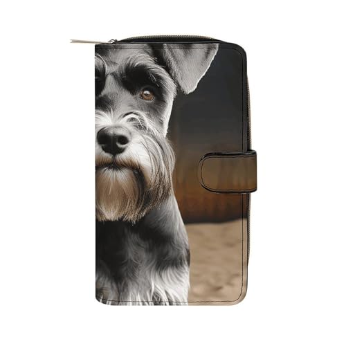 GHBNK Damen Leder Geldbörse Lange Geldbörse für Männer Xmas Schneemann Wristlet Wallets mit 12 Kartenhalter Große Kapazität Münzfach, Tier Schnauzer Hund, 19.7x11x3.5cm von GHBNK
