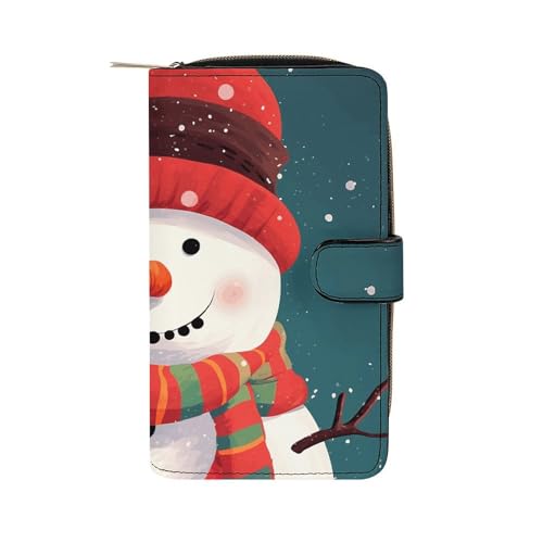 GHBNK Damen Leder Geldbörse Lange Geldbörse für Männer Xmas Schneemann Wristlet Wallets mit 12 Kartenhalter Große Kapazität Münzfach, Weihnachts-Schneemann, 19.7x11x3.5cm von GHBNK