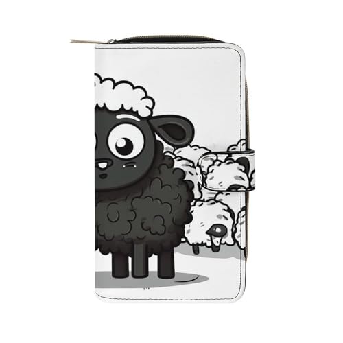 GHBNK Damen Leder Geldbörse Lange Geldbörse für Männer Zwei Stockenten Wristlet Wallets mit 12 Kartenhalter Große Kapazität Münzfach, Cartoon schwarz-weißes Schaf, 19.7x11x3.5cm GHBNK Damen Leder Geldbörse Lange Geldbörse für Männer Zwei Stockenten Wristlet Wallets mit 12 Kartenhalter Große Kapazität Münzfach, Cartoon schwarz-weißes Schaf, 19.7x11x3.5cm von GHBNK