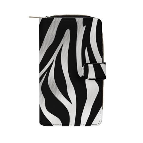 GHBNK Geldbörse Damen Leder Lang Geldbörse für Männer Feuer und Wasser Phoenix Wristlet Geldbörsen mit 12 Kartenhalter Große Kapazität Münzfach, Zebramuster, 19.7x11x3.5cm von GHBNK