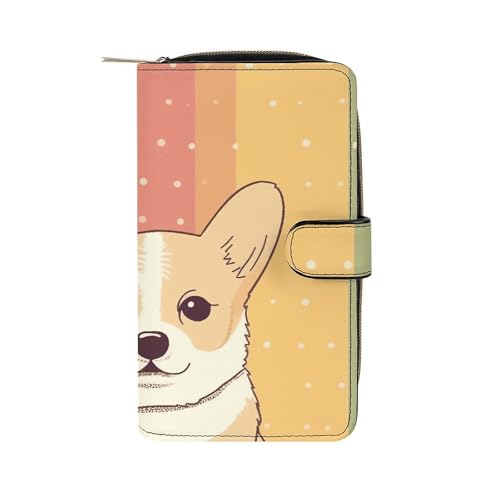 GHBNK Geldbörse Damen Leder Lang Geldbörse für Männer Herzen und Sterne Wristlet Geldbörsen mit 12 Kartenhalter Große Kapazität Münzfach, Little Corgi, 19.7x11x3.5cm von GHBNK