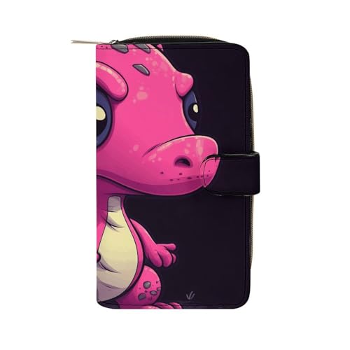 GHBNK Geldbörse Damen Leder Lang Geldbörse für Männer Herzen und Sterne Wristlet Geldbörsen mit 12 Kartenhalter Große Kapazität Münzfach, Pfirsichfarbener kleiner Dinosaurier, 19.7x11x3.5cm von GHBNK