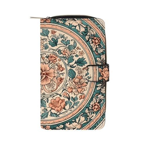 GHBNK Geldbörse Damen Leder Lang Geldbörse für Männer Türkis und Gold Wristlet Geldbörsen mit 12 Kartenhalter Große Kapazität Münzfach, Kreismuster, 19.7x11x3.5cm von GHBNK