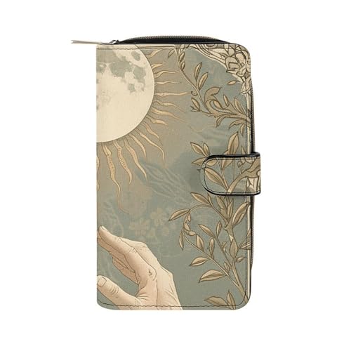GHBNK Geldbörse Damen Leder Lang Geldbörse für Männer Türkis und Gold Wristlet Geldbörsen mit 12 Kartenhalter Große Kapazität Münzfach, Reben und Blumen, 19.7x11x3.5cm von GHBNK