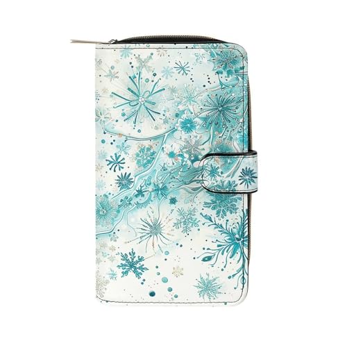 GHBNK Geldbörse Damen Leder Lang Geldbörse für Männer Türkis und Gold Wristlet Geldbörsen mit 12 Kartenhalter Große Kapazität Münzfach, Schneeflocken und Glitzer, 19.7x11x3.5cm von GHBNK