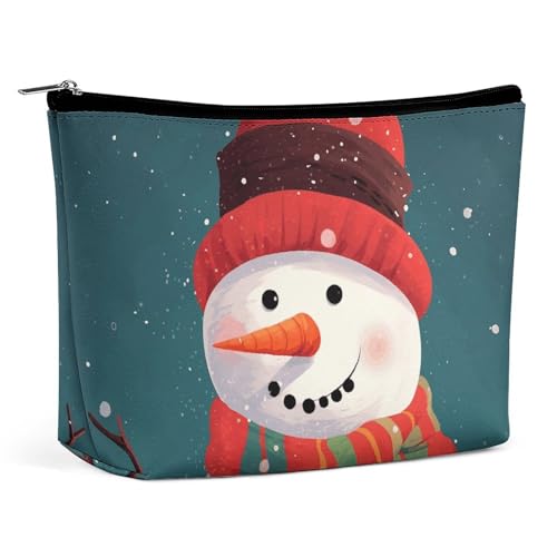 GHBNK Kosmetiktasche, tragbar, Kulturbeutel, Blumen und Vögel, Reise-Make-up-Tasche, Beauty-Organizer, Lippenstift-Tasche für Damen, Weihnachts-Schneemann, Einheitsgröße von GHBNK