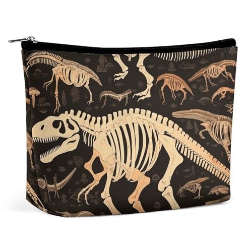 GHBNK Kosmetiktasche, tragbar, Kulturbeutel, Make-up, Themenmuster, Reise-Make-up-Tasche, Beauty-Organizer, Lippenstift-Tasche für Damen, Dinosaurier-Skelett-Druck, Einheitsgröße von GHBNK