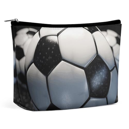GHBNK Kosmetiktasche, tragbar, Kulturbeutel, Nikolausmütze, Geschenk und Frohe Weihnachten, Reise-Make-up-Tasche, Beauty-Organizer, Lippenstift-Tasche für Damen, Fußballball, Einheitsgröße von GHBNK