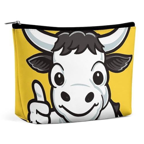 GHBNK Kosmetiktasche, tragbar, Kulturbeutel, Nikolausmütze, Geschenk und Frohe Weihnachten, Reise-Make-up-Tasche, Beauty-Organizer, Lippenstift-Tasche für Damen, Kuh gibt Daumen nach oben, von GHBNK