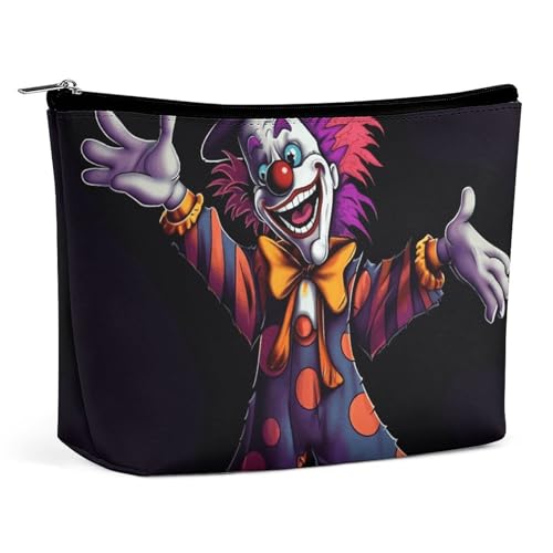 GHBNK Kosmetiktasche, tragbar, Kulturbeutel, Nikolausmütze, Geschenk und Frohe Weihnachten, Reise-Make-up-Tasche, Beauty-Organizer, Lippenstift-Tasche für Damen, Niedlicher Cartoon-Clown, von GHBNK