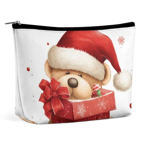 GHBNK Kosmetiktasche, tragbar, Kulturbeutel, Nikolausmütze, Geschenk und Frohe Weihnachten, Reise-Make-up-Tasche, Beauty-Organizer, Lippenstift-Tasche für Damen, Nikolausmütze Geschenk und Frohe von GHBNK