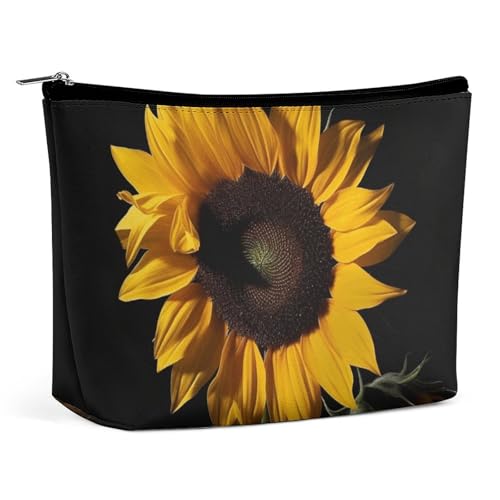 GHBNK Kosmetiktasche, tragbare Kulturbeutel, rosa Flamingo am Strand, Reise-Make-up-Tasche, Beauty-Organizer, Lippenstift-Tasche für Damen, Sonnenblume Hintergrund schwarz, Einheitsgröße GHBNK Kosmetiktasche, tragbare Kulturbeutel, rosa Flamingo am Strand, Reise-Make-up-Tasche, Beauty-Organizer, Lippenstift-Tasche für Damen, Sonnenblume Hintergrund schwarz, Einheitsgröße von GHBNK