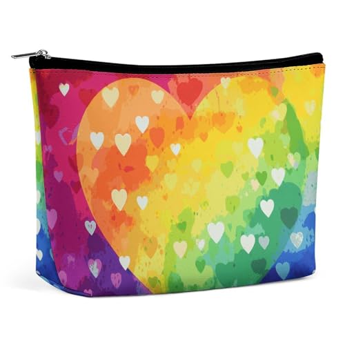 GHBNK Kosmetiktasche mit Flamingo- und Ananasmotiv, tragbar, Reise-Make-up-Tasche, Make-up-Tasche, Lippenstift-Tasche für Damen, Buntes Regenbogenherz, Einheitsgröße von GHBNK