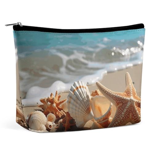 GHBNK Kosmetiktasche mit Muscheln, Seestern am Strand, tragbare Kulturbeutel, Reise-Make-up-Tasche, Make-up-Tasche, Organizer, Lippenstift-Tasche für Damen, Muscheln Seestern am Strand, Einheitsgröße von GHBNK