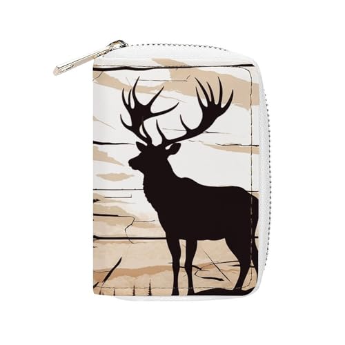 GHBNK Kreditkartenetui, Wilde Elch-Silhouette, Kreditkartenetuis für Damen, Visitenkarten-Organizer, Kartenhalter, Geldbörse, kleine Münzbörse, weiches PU-Kartenetui mit Reißverschluss, Stil, 16 x von GHBNK