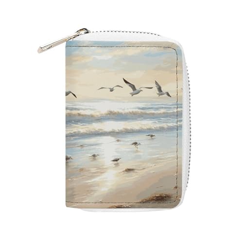GHBNK Kreditkartenetui mit Strandmotiv und Seevögeln, Kreditkartenetuis für Damen, Visitenkarten-Organizer, Kartenhalter, Geldbörse, kleine Münzbörse, weiches PU-Kartenetui mit Reißverschluss, Stil, von GHBNK