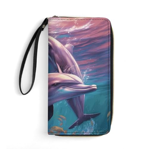 GHBNK Lange Geldbörse mit Handgelenk, für Damen, Weihnachtsmannmütze, Geschenk und Frohe Weihnachten, Ledergeldbörsen mit Reißverschluss-Halter, großes Fassungsvermögen, Münzfach, von GHBNK