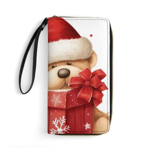 GHBNK Lange Geldbörse mit Handgelenk, für Damen, Weihnachtsmannmütze, Geschenk und Frohe Weihnachten, Ledergeldbörsen mit Reißverschluss-Halter, großes Fassungsvermögen, Münzfach, von GHBNK