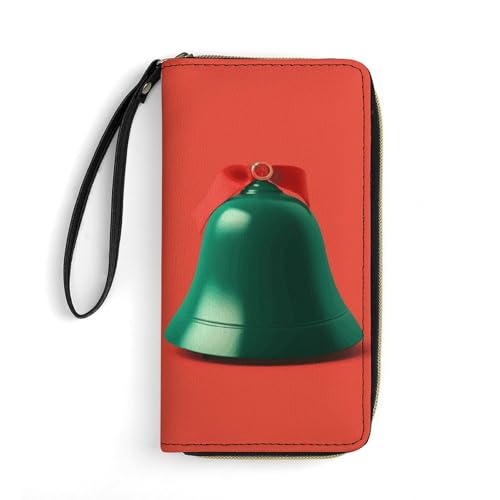 GHBNK Lange Geldbörse mit Handgelenk, kleine Glocke mit Schleife, Ledergeldbörsen mit Reißverschlusshalter, großes Fassungsvermögen, Münzfach, Damen-Clutch-Geldbörsen, Kleine Glocke mit Schleife, von GHBNK