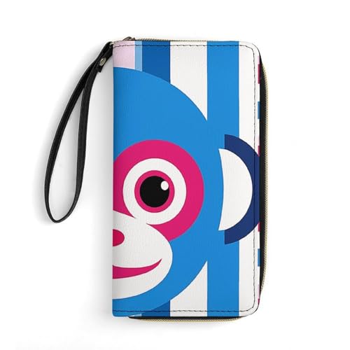 GHBNK Lange Handgelenk-Geldbörsen für Damen, Herzen und Sterne, Ledergeldbörsen mit Reißverschlusshalter, großes Fassungsvermögen, Münzfach, Damen-Clutch-Geldbörsen, Lucky Monkey Face, 19.7x10.5cm von GHBNK