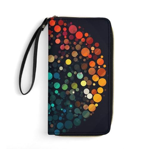 GHBNK Lange Handgelenk-Geldbörsen für Damen, geometrisches Balance-Leder, mit Reißverschluss-Halter, großes Fassungsvermögen, Münzfach, Damen-Clutch-Geldbörsen, Ein Strauß farbiger Punkte, 19.7x10.5cm von GHBNK