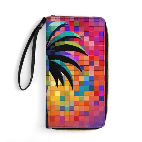 GHBNK Lange Handgelenk-Geldbörsen für Damen, orangefarbene Flasche Wasser, Ledergeldbörse mit Reißverschluss-Halter, großes Fassungsvermögen, Münzfach, Damen-Clutch-Geldbörsen, Palmen-ClipArt, von GHBNK