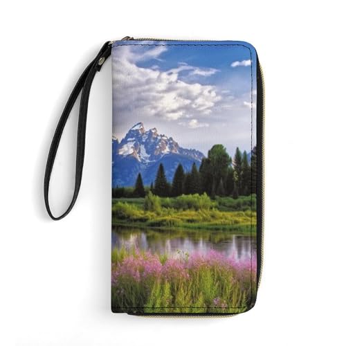 GHBNK Lange Handgelenk-Geldbörsen für Damen, visuelle Illusion, Ledergeldbörsen mit Reißverschlusshalter, großes Fassungsvermögen, Münzfach, Damen-Clutch-Geldbörsen, Grand Teton Nationalpark, von GHBNK