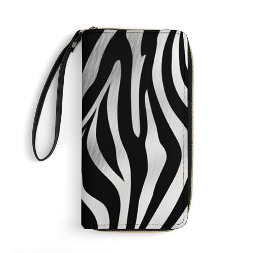 GHBNK Lange Handgelenk-Geldbörsen für Damen, visuelle Illusion, Ledergeldbörsen mit Reißverschlusshalter, großes Fassungsvermögen, Münzfach, Damen-Clutch-Geldbörsen, Zebramuster, 19.7x10.5cm von GHBNK