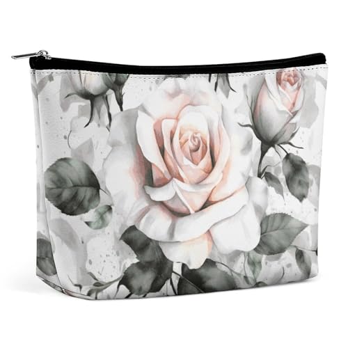 GHBNK Make-up-Tasche für Damen, tragbare Kosmetiktasche, weiß, Aquarell, Blumenmuster, Rose, Reise-Make-up-Organizer, Kulturbeutel, Stil, Einheitsgröße, Stil:, Einheitsgröße GHBNK Make-up-Tasche für Damen, tragbare Kosmetiktasche, weiß, Aquarell, Blumenmuster, Rose, Reise-Make-up-Organizer, Kulturbeutel, Stil, Einheitsgröße, Stil:, Einheitsgröße von GHBNK