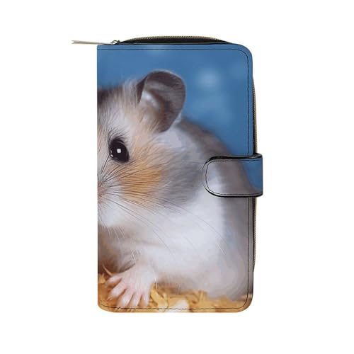 Geldbörse Damen Leder Lang Geldbörse für Männer Zwei Delfine im Wasser Wristlet Geldbörsen mit 12 Kartenhalter Große Kapazität Münzfach, Hamster, 19.7x11x3.5cm von GHBNK