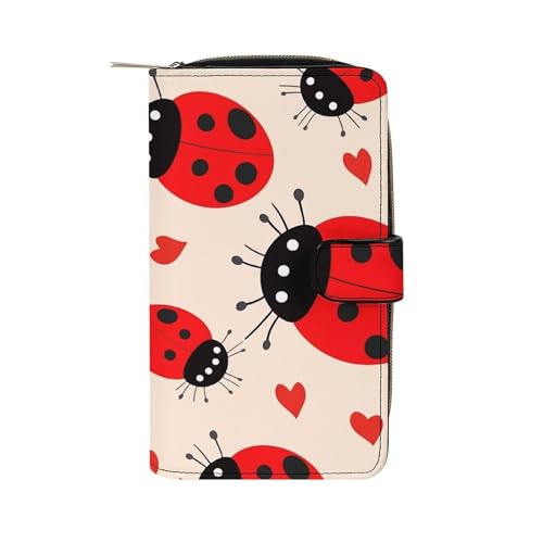 Geldbörse Damen Leder Lang Geldbörse für Männer Zwei Delfine im Wasser Wristlet Geldbörsen mit 12 Kartenhalter Große Kapazität Münzfach, marienkäfer, 19.7x11x3.5cm von GHBNK