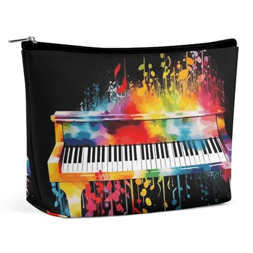Kosmetiktasche, Motiv: Grand C in Italien, tragbare Kulturtasche, Reise-Make-up-Tasche, Make-up-Organizer, Lippenstift-Tasche für Damen, Bunte Klaviertastatur und Musiknote, Einheitsgröße von GHBNK