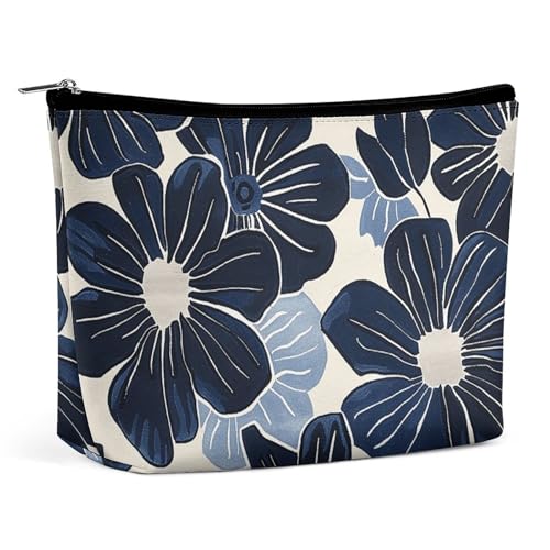 Kosmetiktasche mit grünen Blättern und weißen Blumen, tragbare Kulturtasche, Reise-Make-up-Tasche, Make-up-Organizer, Lippenstift-Tasche für Damen, Marineblaue Blumen, Einheitsgröße Kosmetiktasche mit grünen Blättern und weißen Blumen, tragbare Kulturtasche, Reise-Make-up-Tasche, Make-up-Organizer, Lippenstift-Tasche für Damen, Marineblaue Blumen, Einheitsgröße von GHBNK