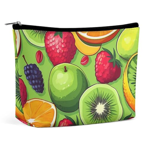 Kosmetiktasche mit grünen Blättern und weißen Blumen, tragbare Kulturtasche, Reise-Make-up-Tasche, Make-up-Organizer, Lippenstift-Tasche für Damen, Verschiedene Früchte, Einheitsgröße von GHBNK