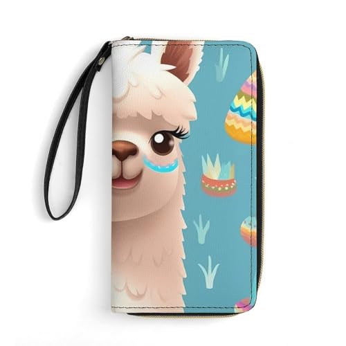 Lange Geldbörse mit Handgelenk, zwei Delfine im Wasser, Ledergeldbörsen mit Reißverschlusshalter, großes Fassungsvermögen, Münzfach, Damen-Clutch-Geldbörsen, Alpaka-Muster, 19.7x10.5cm von GHBNK