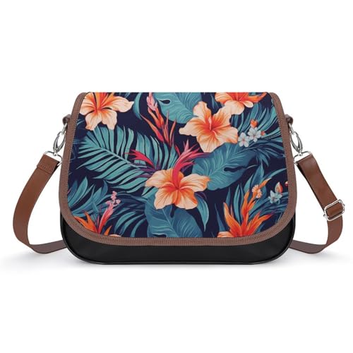 Patriotic Stars Stripes Independence Day Crossbody-Tasche für Damen, Reise-Umhängetasche, kleine Leder-Umhängetaschen, Hawaii Tropical Flower, Einheitsgröße von GHBNK
