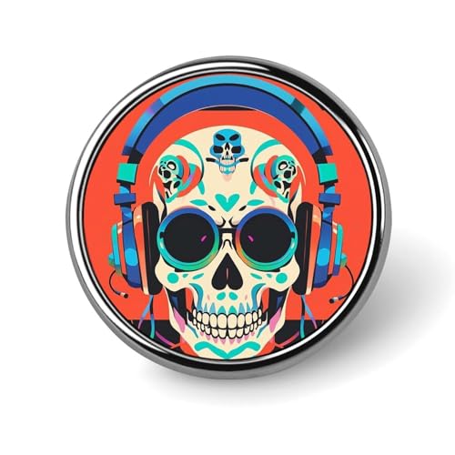 Punk Rock Kopfhörer Schädel Runde Anstecknadel Brosche Abzeichen Niedliche Krawattennadel für Hüte, Kleidung, Taschen, einzigartiges Mode-Accessoire, Geschenk für Männer und Frauen, Circular von GHBNK