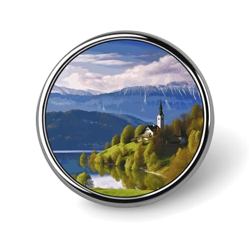 Runde Anstecknadel mit Winterlandschaft, niedliche Krawattennadel für Hüte, Kleidung, Taschen, einzigartiges Mode-Accessoire, Geschenk für Männer und Frauen, rund, Aluminium, kein Edelstein von GHBNK