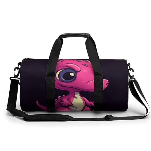 Turnbeutel für Damen und Herren, Liebesherz, umgeben von weißen Linien, Seesack, Übernachtungstasche mit Fach, Turnbeutel, Pfirsichfarbener kleiner Dinosaurier, 17.7in/9in/9in von GHBNK