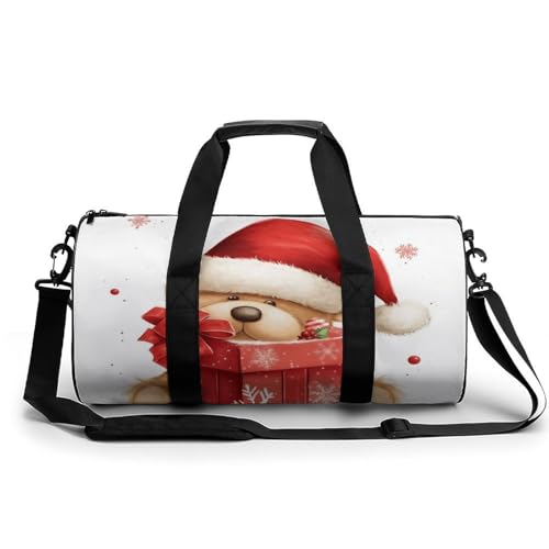 Turnbeutel für Männer und Frauen, Nikolausmütze, Geschenk und Frohe Weihnachten, Seesack, Übernachtungstasche mit Fach, Turnbeutel, Nikolausmütze Geschenk und Frohe Weihnachten, 17.7in/9in/9in von GHBNK