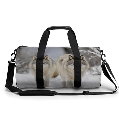 Turnbeutel für Männer und Frauen, Nikolausmütze, Geschenk und Frohe Weihnachten, Seesack, Übernachtungstasche mit Fach, Turnbeutel, Zwei Wölfe gehen im Schnee, 17.7in/9in/9in von GHBNK