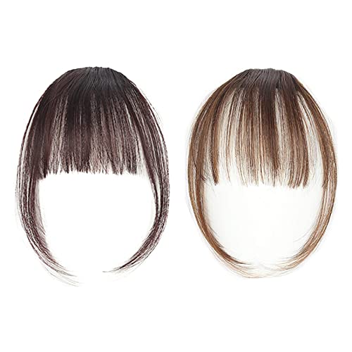 Clip in Bangs, Clip in Fransen Echthaarverlängerungen, Clip in Haarverlängerungen für Frauen, für Frauen, 2 Stück (Hellbraun, Dunkelbraun) von GHEART