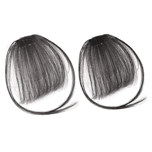 Clip-in Bangs und Haarverlängerungen für Frauen - 2 Stück Echthaarverlängerungen (Hellbraun, Schwarz) von GHEART