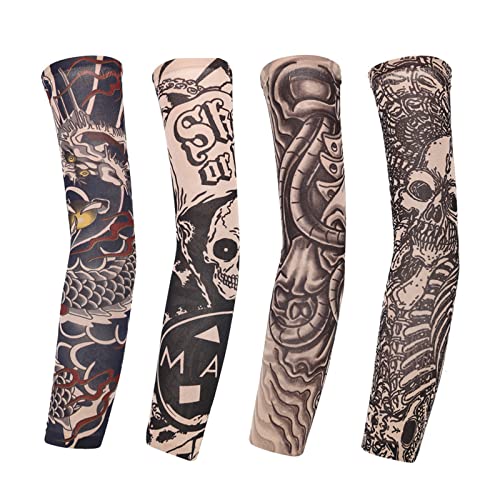 GHEART 4 Set Tattoo-Ärmel, Tattoo-Ärmel, Stretch-Nylon realistische temporäre Fake-Tattoo-Ärmel, Ärmel für Männer und Frauen, Sportschutz, Sonnenschutz Belüftung von GHEART