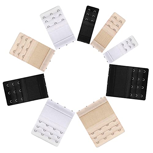 GHEART BH Verlängerung, BH Erweiterung, 9 Stück Bra Extender 3 Reihen 2 Haken / 3 Haken / 4 Haken Erweiterung Gurt für Gängige BH Modelle,Weiches und Komfortabel, 3 Farben(Weiß, Schwarz, Beige) von GHEART