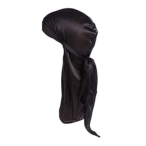 GHEART Seide Durag, Durag Men Silk, Wave Durag Mit Extra Langem Schwanz Und Breiten Trägern Silky Satin Durag Head Wrap Doo Lumpen für Männer und Frauen 360 Wellen (Schwarz) von GHEART