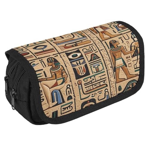 Ägyptische Hieroglyphe Federmäppchen, Organizer, großes Fassungsvermögen, niedliches Stifteetui mit 3 Fächern, Bürobedarf, großes Federmäppchen mit Reißverschluss, Stoffstifttasche für Erwachsene von GHENBLT