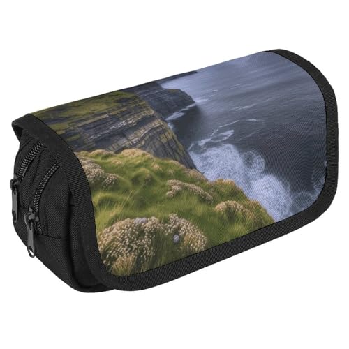 County Clare The Cliffs Federmäppchen, Organizer, großes Fassungsvermögen, niedliches Stifteetui mit 3 Fächern, Bürobedarf, großes Federmäppchen mit Reißverschluss, Stoffstifttasche für Erwachsene von GHENBLT