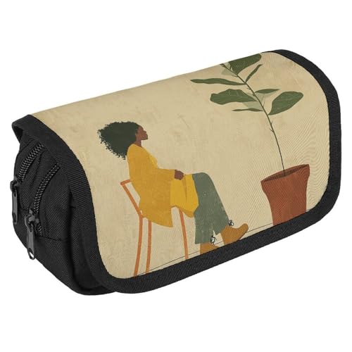 Federmäppchen für Topfpflanzen und Frauen, großes Fassungsvermögen, niedliches Stifteetui mit 3 Fächern, Bürobedarf, große Bleistifttasche mit Reißverschluss, Stoffstifttasche für Erwachsene, tragbare von GHENBLT